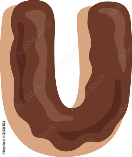 Chocolate Dipped Donut Alphabet U Dessert Vector