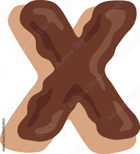 Chocolate Dipped Donut Alphabet X Dessert Vector