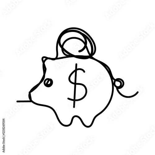 Vector doodle of business elements in the form of piggy bank