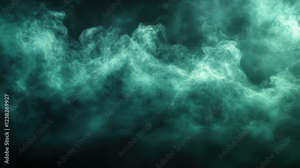 Fototapeta premium Mysterious Green Smoke Swirling in the Dark Background. Generative AI