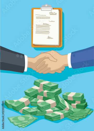 successfull money business hands shaking signed contract Financial money lend  agreement giving winner vector illustration