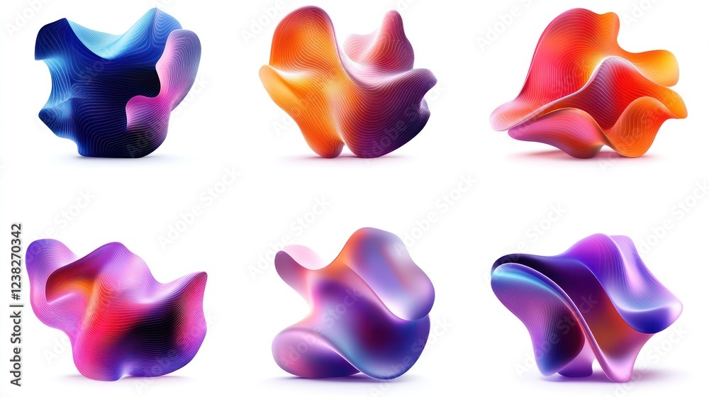 Fototapeta premium Colorful abstract shapes, 3D render, white background, design elements