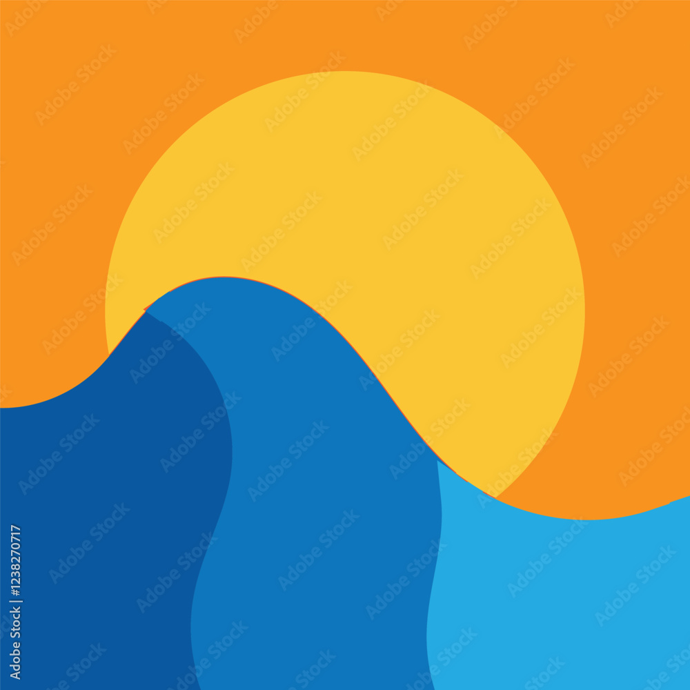 ocean sun wave background vector illustration template design ocean sun wave background vector illustration template design