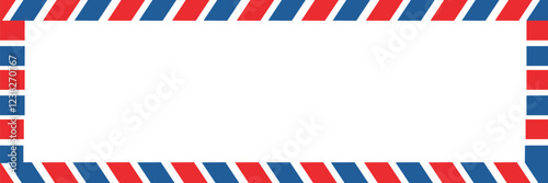Airmail envelope frame with blue and red stripes on white background. International vintage letter border. Retro air mail postcard. Blank envelope. vektor