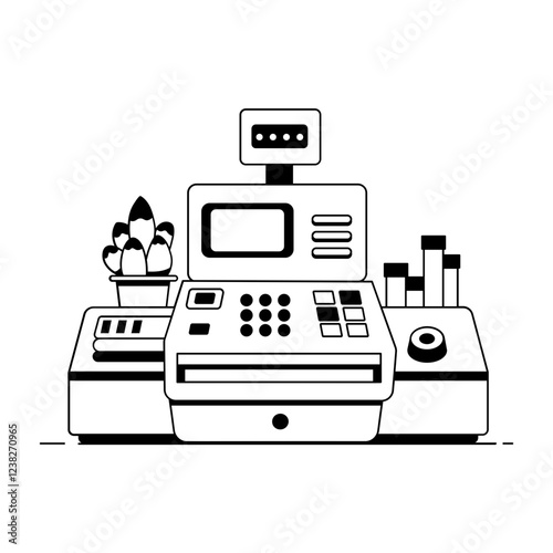 A glyph illustration of cash register machine 