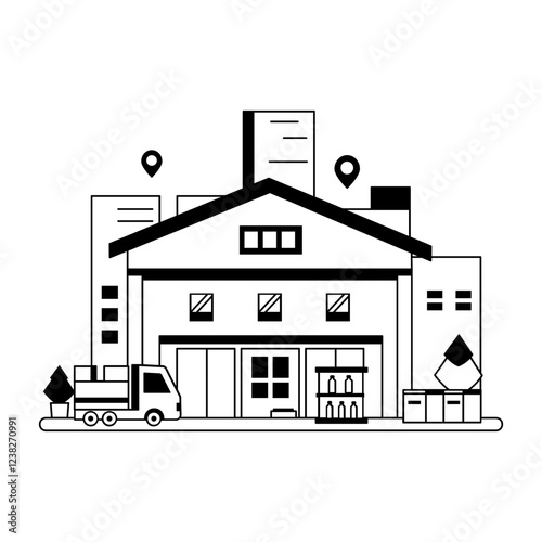 A glyph illustration of a supermarket location 