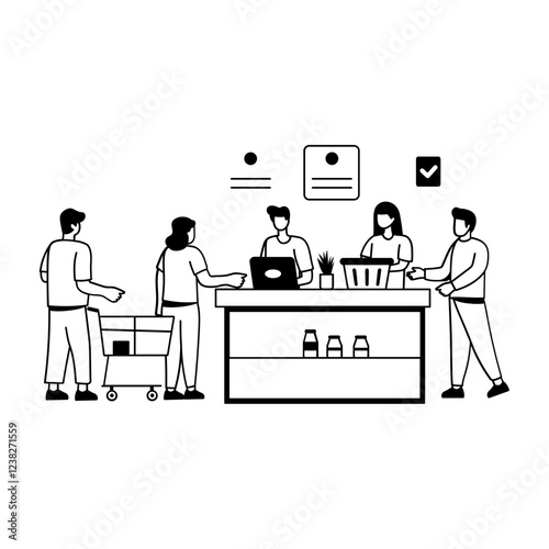 A glyph illustration of a shopping checkout counter 