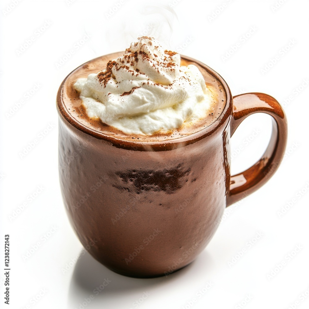 A rich, steaming cup of hot chocolate topped with whipped cream and chocolate shavings, perfect for cozy moments. A rich, steaming cup of hot chocolate topped with whipped cream and chocolate shavings, perfect for cozy moments.