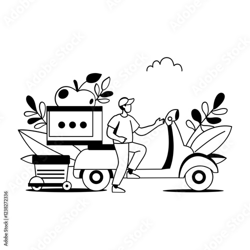 A glyph illustration of food delivery truck