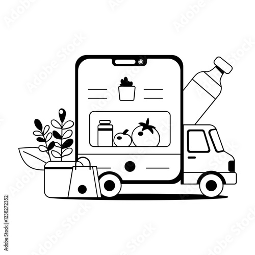 A glyph illustration of grocery truck 