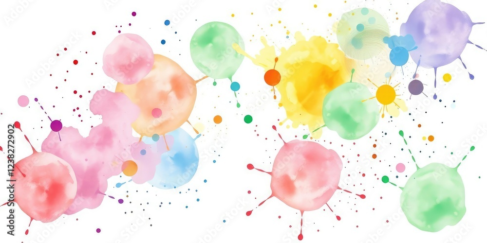 Fototapeta premium Splashing watercolor colors against a white background, creating a vibrant and playful effect, abstract art, artistic expression, splashy