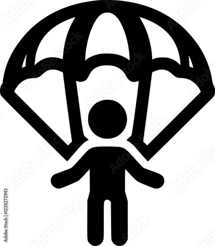 Stick man parachuting sign, symbol, vector, art