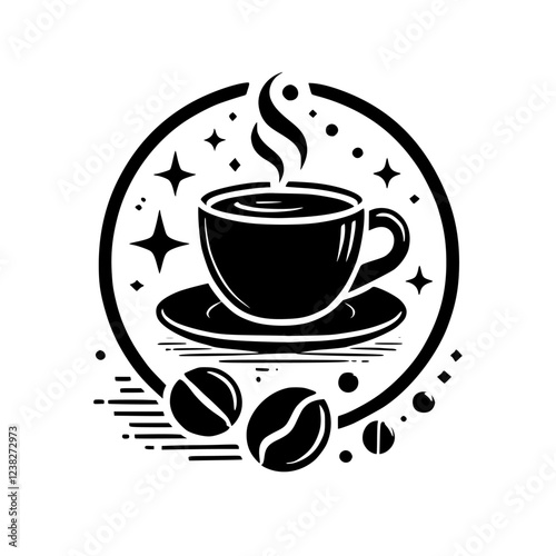 Aromatic Coffee Cup: A captivating illustration of a steaming coffee cup, coffee beans, and subtle design elements. Perfect for coffee shops, cafes, and coffee lovers.