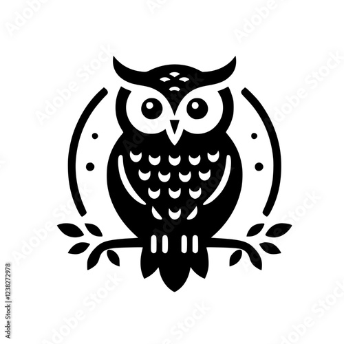 Majestic Owl: Black and White Bird Illustration, Nature Graphic Design, Minimalist Vector Art