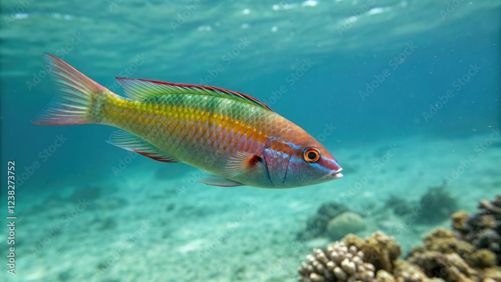 Pictichromis paccagnellorum swimming in open water, Aquatic Animal, Blue Body, Pictichromis paccagnelorum, Oceanic Environment, Marine Life Pictichromis paccagnellorum swimming in open water, Aquatic Animal, Blue Body, Pictichromis paccagnelorum, Oceanic Environment, Marine Life