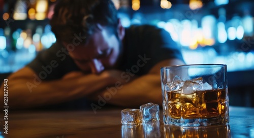 Wallpaper Mural Tired man resting at bar with a glass of whiskey at night Torontodigital.ca