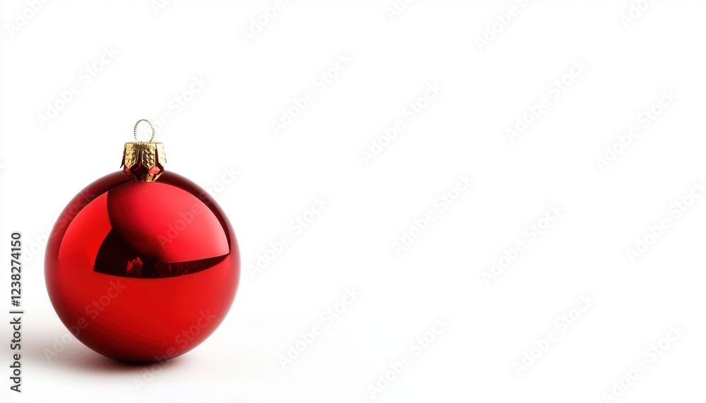 A shiny red Christmas ornament reflects a soft light, perfect for holiday decoration and festive celebrations.