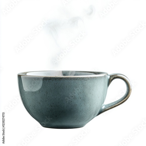 A steaming cup of coffee in a teal ceramic mug, perfect for a cozy morning or an afternoon break. photo