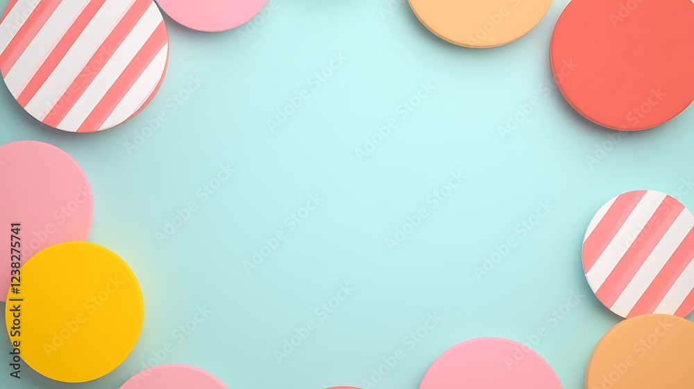 Colorful Circular Shapes with Stripes on Soft Turquoise Background for Creative Design Projects Colorful Circular Shapes with Stripes on Soft Turquoise Background for Creative Design Projects