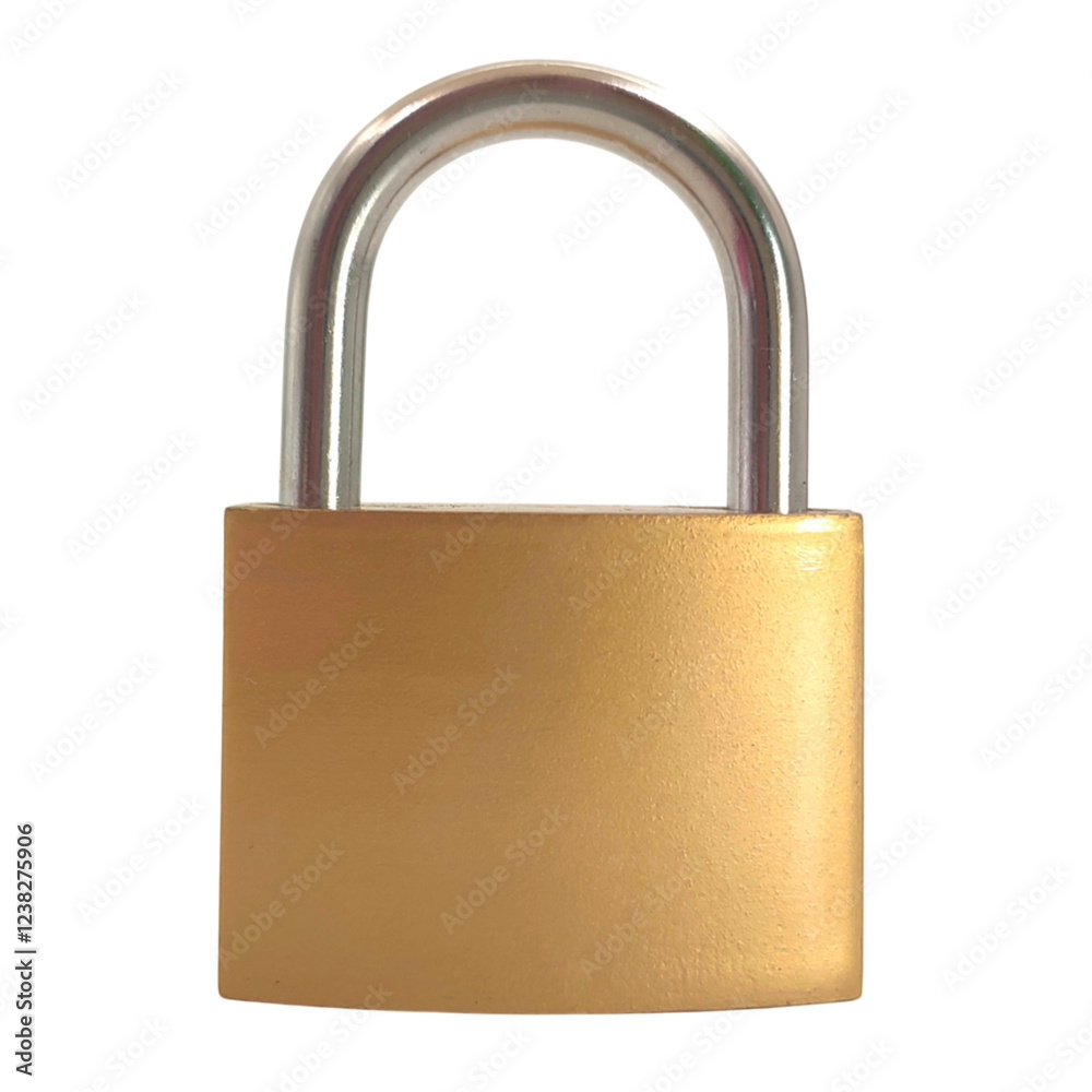 Photo of a heavy-duty 38mm iron brass padlock with a locked shackle, isolated on white background. Conceptual image. Photo of a heavy-duty 38mm iron brass padlock with a locked shackle, isolated on white background. Conceptual image.