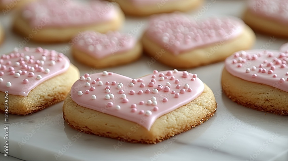 Pink Heart Shaped Sugar Cookies With Sprinkles Pink Heart Shaped Sugar Cookies With Sprinkles
