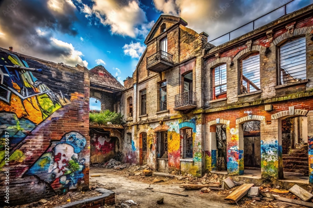Fototapeta premium Abandoned Building Grunge Decay Graffiti Urban Exploration Photography