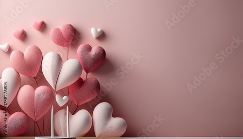 Pink valentine's day card. Volumetric hearts on a pink background