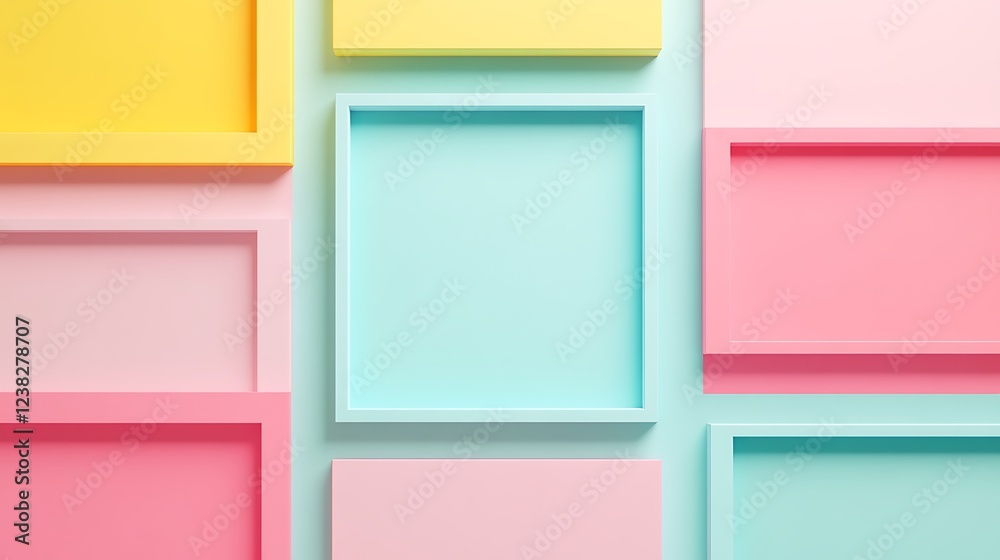 Fototapeta premium Colorful Geometric Background with Empty Frames for Art, Design, or Photography Display Ideas