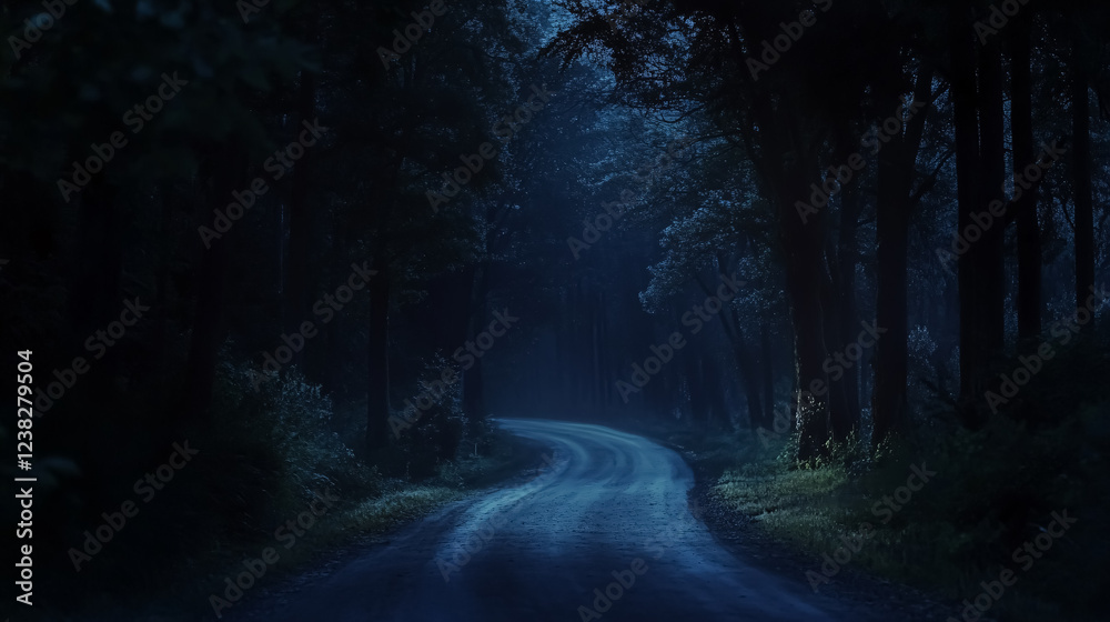 Obraz premium A road winding through a dark forest.