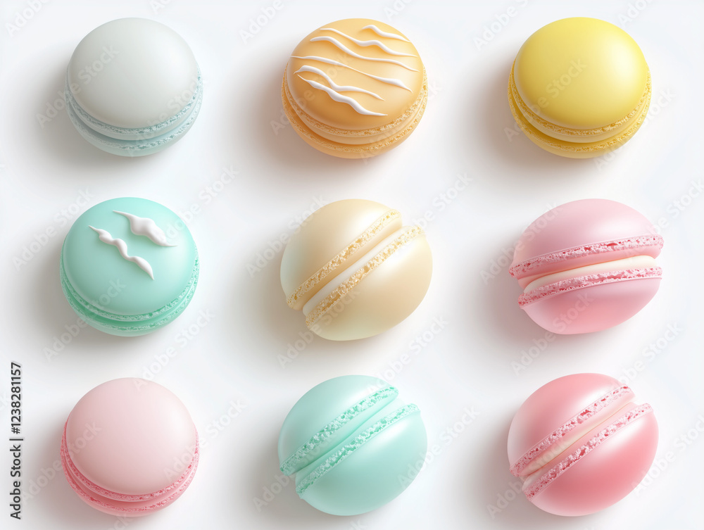 Icônes de macarons en 3D sur fond blanc Icônes de macarons en 3D sur fond blanc