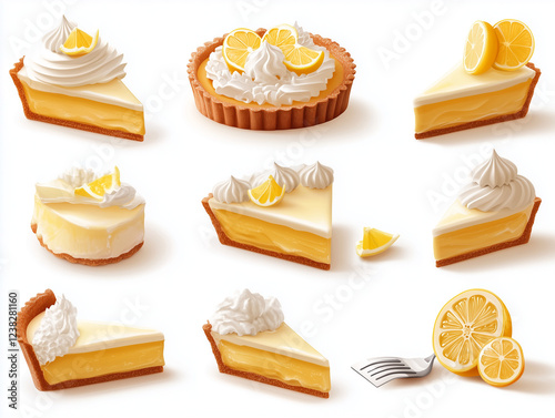 Icônes de tartes au citron en 3D sur fond blanc photo