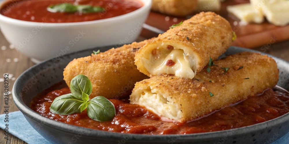 A Tempting Image of Delicious Fried Mozzarella Sticks Splashing for Appetizers A Tempting Image of Delicious Fried Mozzarella Sticks Splashing for Appetizers