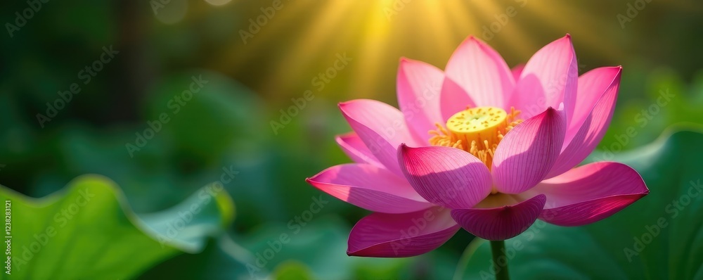 Lotus flower with long stamens and intricate details in sunlight, beam, texture Lotus flower with long stamens and intricate details in sunlight, beam, texture