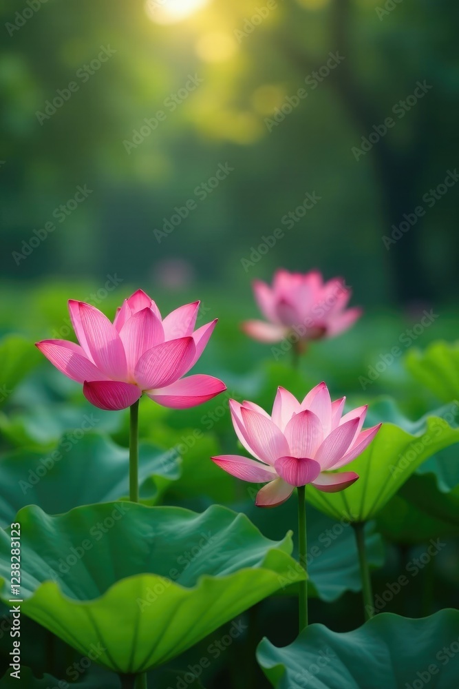 Lotus flowers blooming in a serene environment, lotus, nature Lotus flowers blooming in a serene environment, lotus, nature