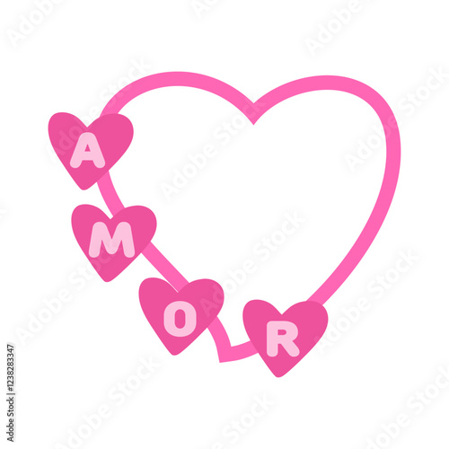 Logo grupo de corazones con letras de la palabra AMOR en español. Banner con corazones en corazón lineal para tarjetas y felicitaciones de San Valentín