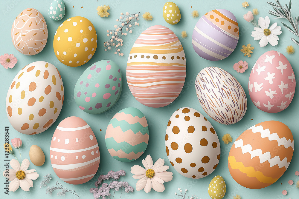 A colorful collection of eggs with different patterns and colors A colorful collection of eggs with different patterns and colors