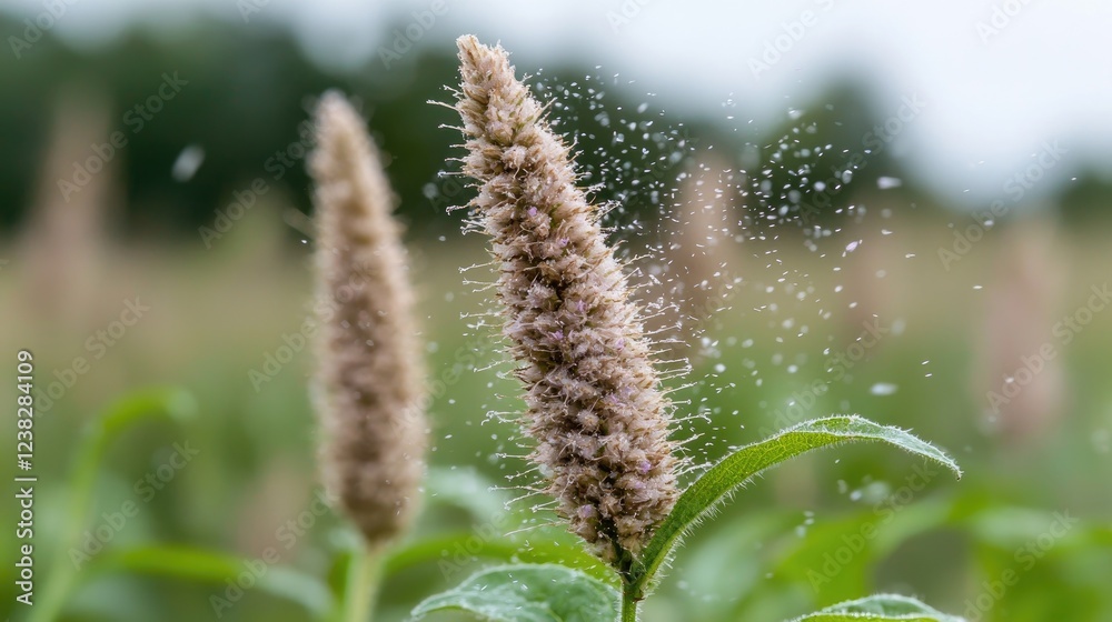 Pollen dispersal from plant in field Pollen dispersal from plant in field