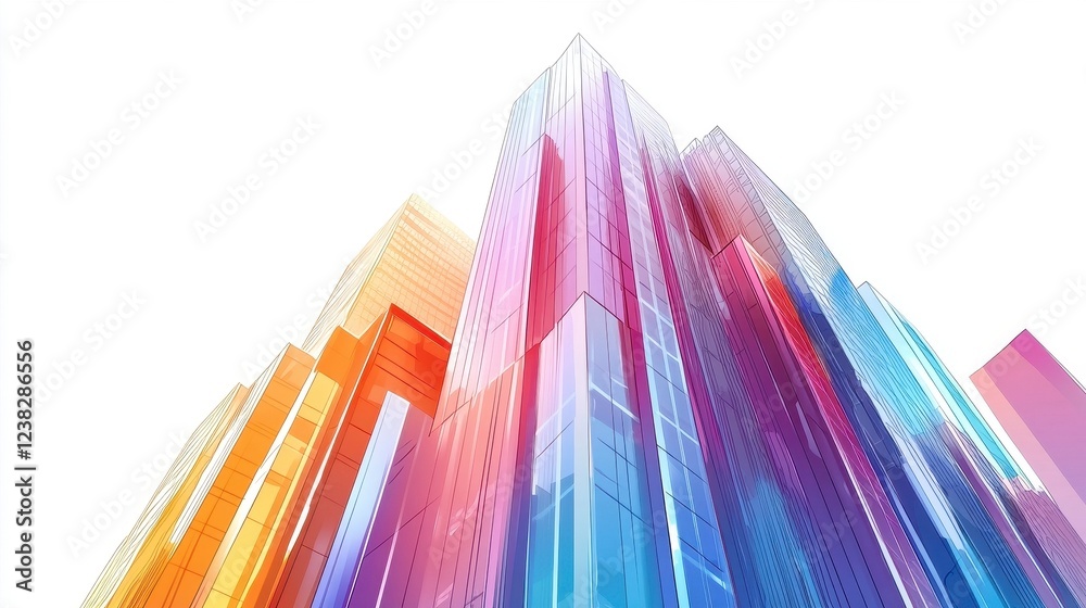 Colorful Modern Skyscrapers with Abstract Glass Facades in Cityscape Colorful Modern Skyscrapers with Abstract Glass Facades in Cityscape