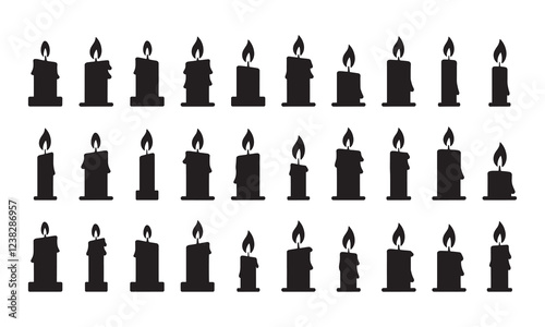 Candle vector icon set. Candles flaming flat icons.