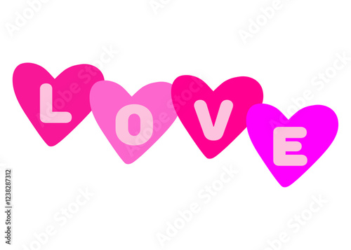 Logo grupo de corazones con letras de la palabra LOVE. Banner con corazones para tarjetas y felicitaciones de San Valentín