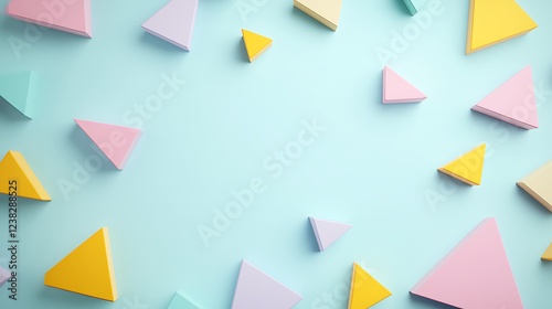 Free Download Colorful Geometric Shapes in Soft Pastel Tones Arranged Playfully on a Light Blue Background - GFXLoad