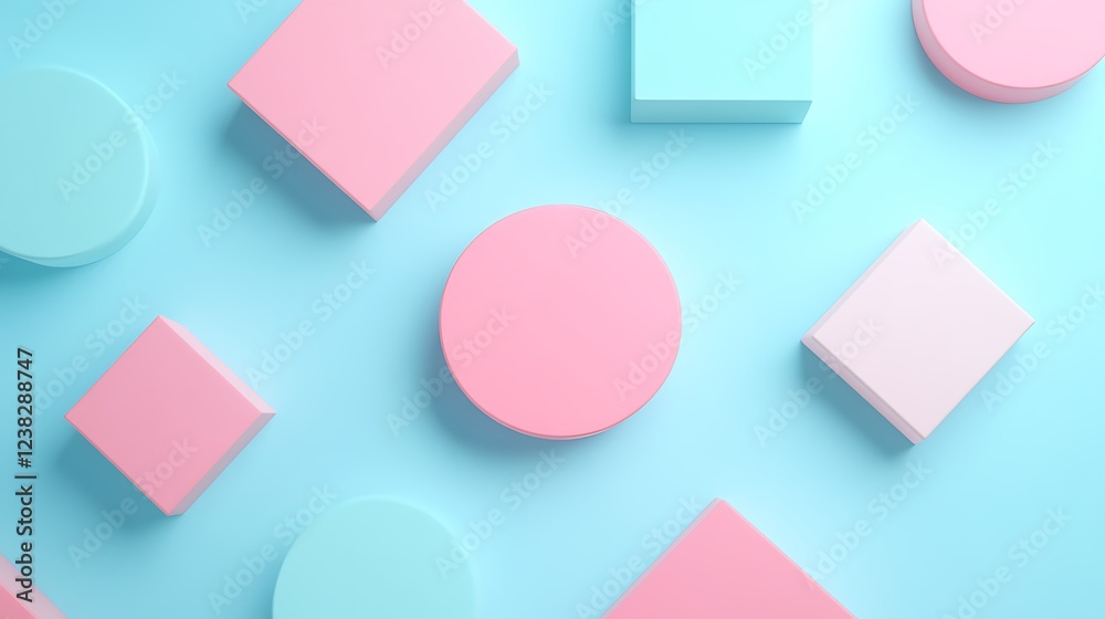 Colorful Geometric Shapes in Soft Pastel Tones on a Light Blue Background for Creative Design Projects Colorful Geometric Shapes in Soft Pastel Tones on a Light Blue Background for Creative Design Projects