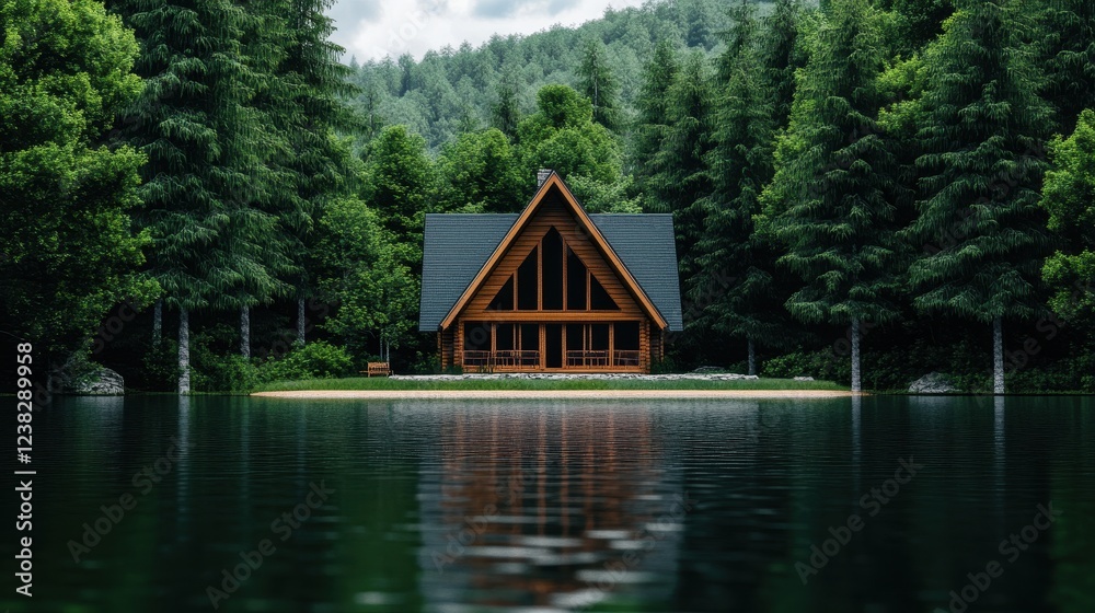 Tranquil Cabin Retreat Surrounded by Lush Green Forest and Water Tranquil Cabin Retreat Surrounded by Lush Green Forest and Water