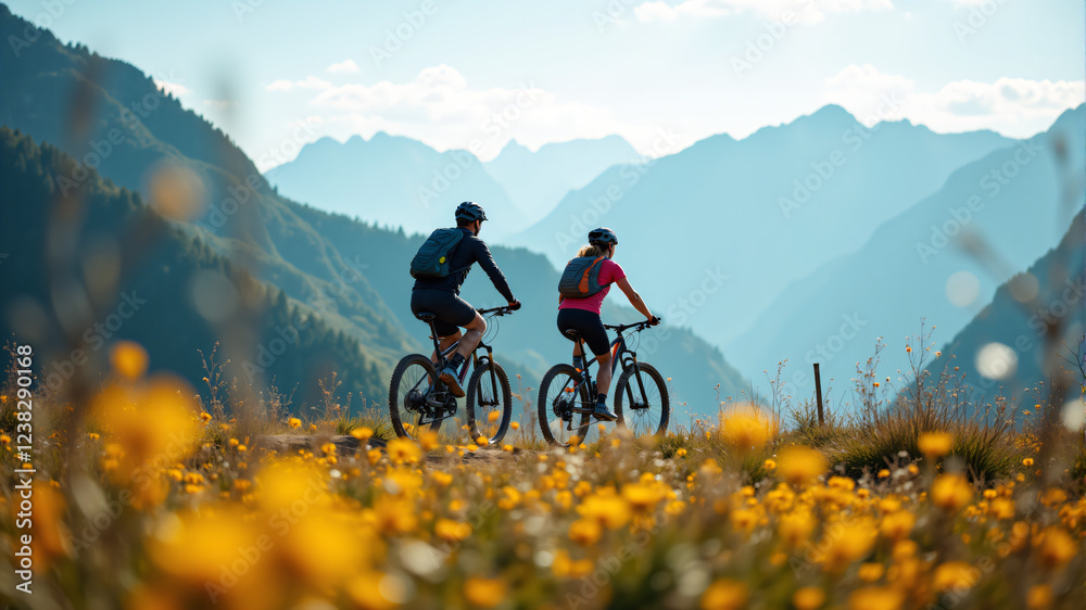 Fototapeta premium Scenic Mountain Biking Adventure in Nature