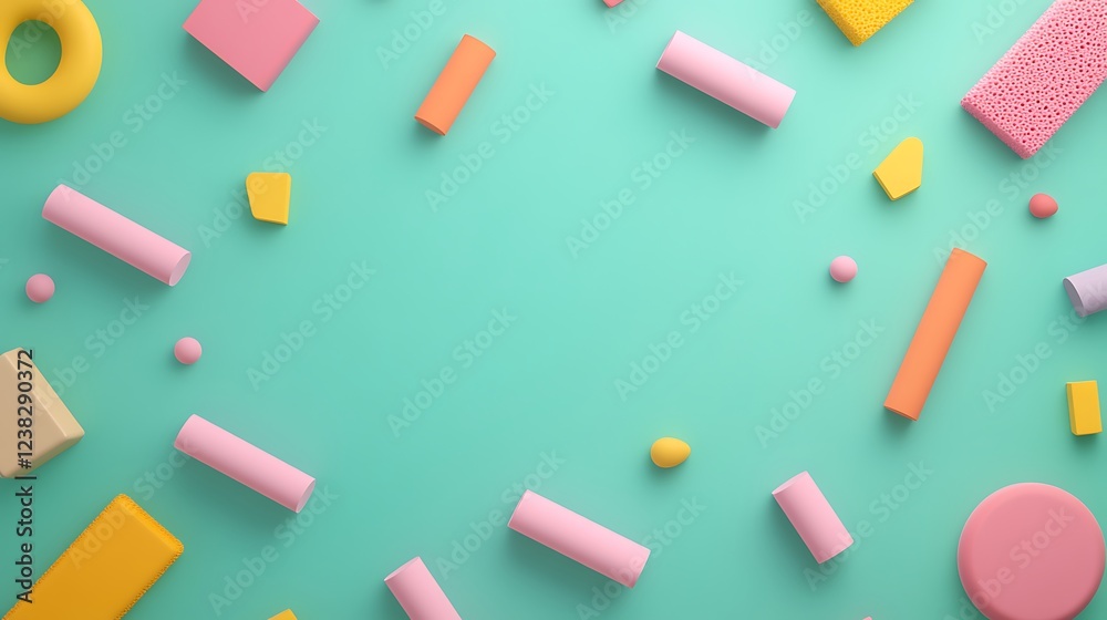 Colorful Geometric Shapes on a Soft Mint Background for Creative Design Projects and Artwork Inspiration Colorful Geometric Shapes on a Soft Mint Background for Creative Design Projects and Artwork Inspiration