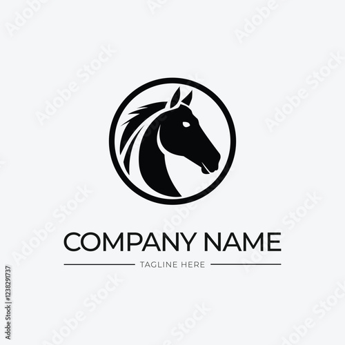 Simple horse logo design template in black and white and circle elements