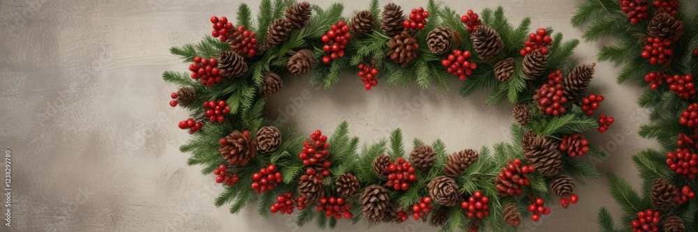 Rustic Christmas wreath made with pinecones and red berries , christmas wreath, , evergreen Rustic Christmas wreath made with pinecones and red berries , christmas wreath, , evergreen