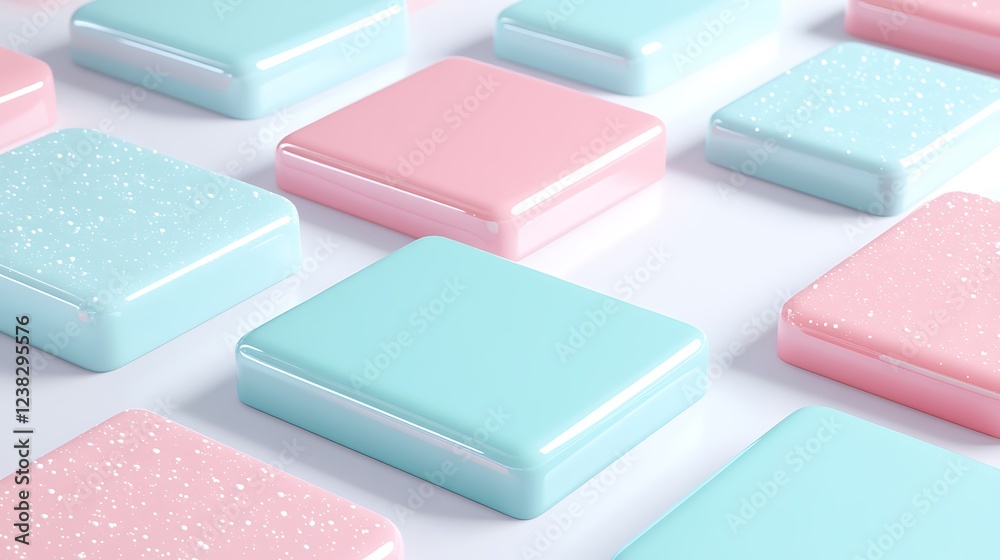 Colorful pastel blocks in soft pink and blue shades arranged orderly on a shiny surface for creative projects Colorful pastel blocks in soft pink and blue shades arranged orderly on a shiny surface for creative projects