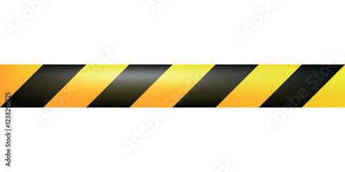 Warning tape with yellow and black stripes isolated on a transparent background. Stretched caution tape. Seamless vector illustration