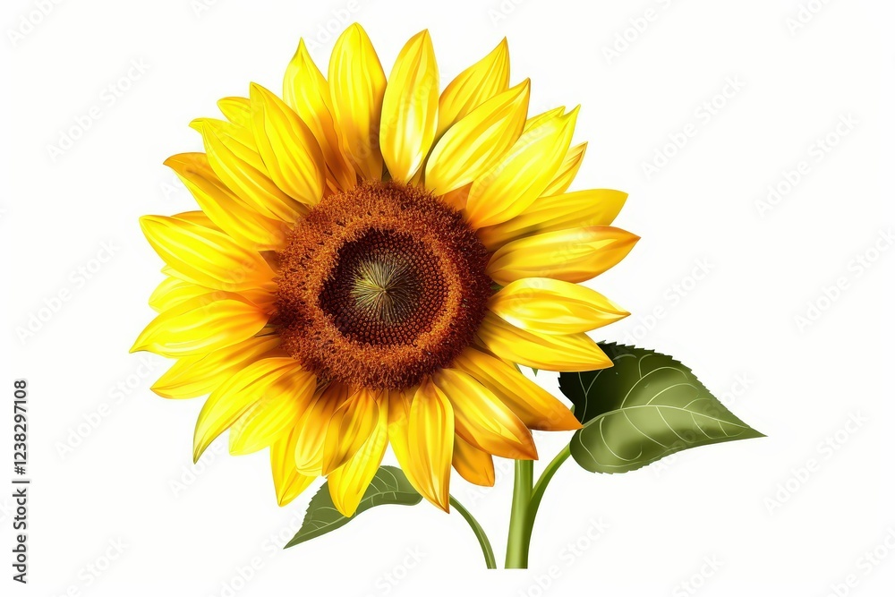 Obraz premium Isolated Sunflower with Bright Yellow Petals and Rich Brown Center on a Clean White Background for Nature and Floral Designs